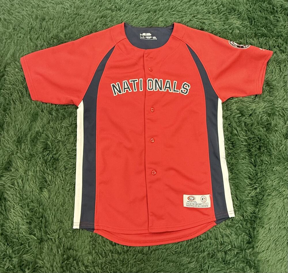 Washington Nationals MLB True Fan Youth G (10-12) Red Baseball Jersey Button Up